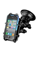 Single 3.25" Dia. Base with Twist Lock, Plastic Dual Pivot Arm and RAM-HOL-PD3U Universal Top Clamping Cradle (Fits Device Width 2.25" to 3.5" Including Most Smartphones with Cover/Case iPhone, Droid, etc.)