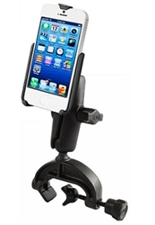 Universal COMPOSITE Aviation Yoke "C" Clamp Base (Fits Rail/Edge Lip from 0.625" to 1.25") with Standard Sized  Arm with RAM-HOL-AP11U Apple iPhone 5 Holder (Fits iPhone 5/5S WITHOUT Case or Cover)