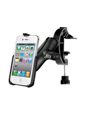 Universal COMPOSITE Aviation Yoke "C" Clamp Base (Fits Rail/Edge Lip from 0.625" to 1.25") with Standard Sized  Arm with RAM-HOL-AP9U Apple iPhone 4 Holder (4th Gen/4S WITHOUT Case or Cover)