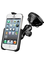 Single 2.75" Dia. Suction Cup Base with Twist Lock, PLASTIC Arm and RAM-HOL-AP11U Apple iPhone 5 Holder (Fits iPhone 5/5S WITHOUT Case or Cover)