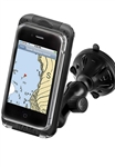 2.75" Dia. Suction Cup Base with Twist Lock, Composite Arm and SMALL RAM-HOL-AQ7-1CU Aqua Box Pro 10 Waterproof Smartphone Holder