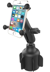 RAM Stubby Cup Holder Base with Composite Standard/Medium Sized Arm & RAM-HOL-UN7BU Universal X Grip Holder for Phones (Fits Device Width 1.875" to 3.25")