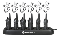 Motorola DLR1020 6 Pack Two Way Radio Bundle with Headsets and Bank Charger