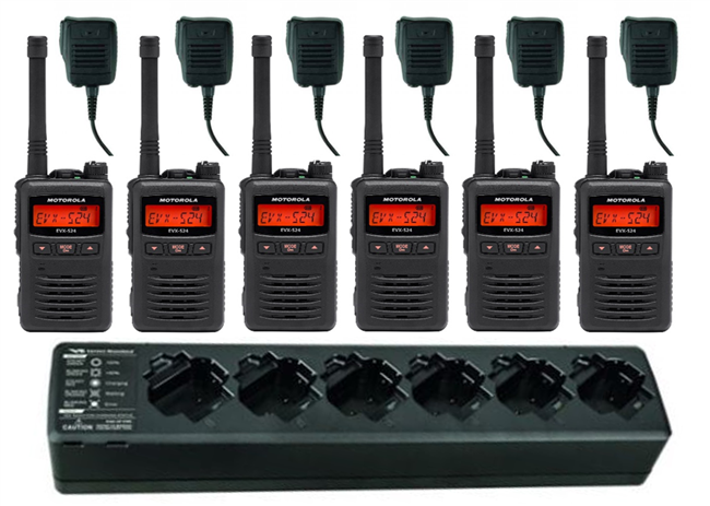 Motorola EVX-S24 6 Pack with Speaker Mics and 6-Bank Charger