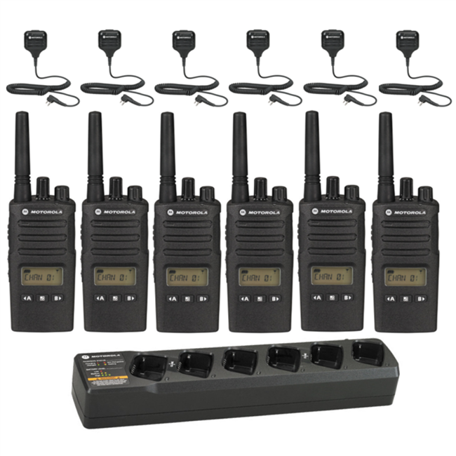 Motorola RMU2080d Combo Pack - 6 Radios, 6 Speaker Mics, & 6-Bank Charger