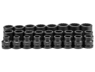 1" Dr. 26 Pc. Metric Set 19mm to 44mm - 12 Point