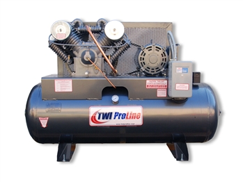 TWI Proline TWI-7580H1P 7.5 HP 80 Gallon Horizontal 2 Stage, 230V/1 Phase Compressor-Leeson Motor