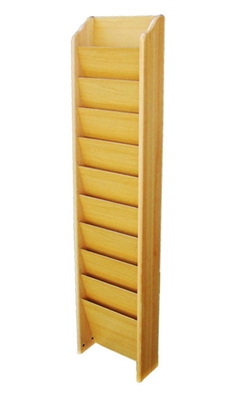 10-Pocket Wooden Magazine Stand - Wall Mounted