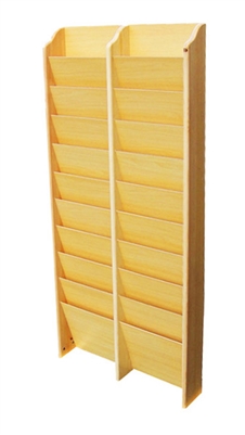 20-Pocket Wooden Magazine Stand - Wall Mounted