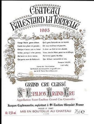 1985 Chateau Balestard la Tonnelle Bordeaux Red Blend from St-Emilion 750 ml