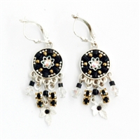 Black Round Silver Earrings