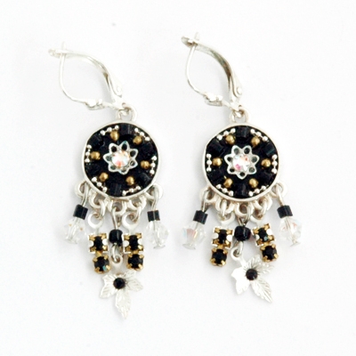 Black Round Silver Earrings