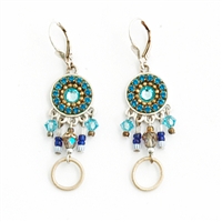 Blue Round Silver Earrings