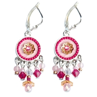 Pink Round Silver Earrings