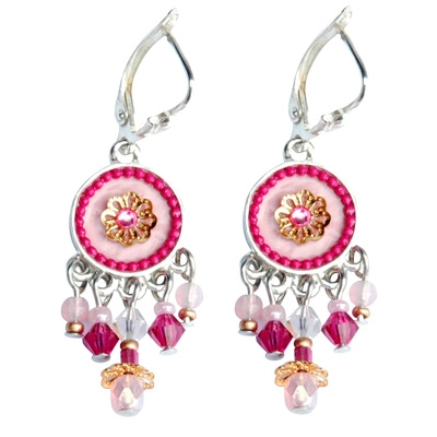 Pink Round Silver Earrings