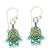 Turquoise Hamsa Earrings - Small - by Ester Shahaf