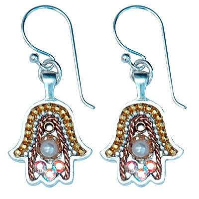 silver & gold hamsa earrings by Ester Shahaf