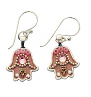Pink Hamsa Earrings - Small - by Ester Shahaf