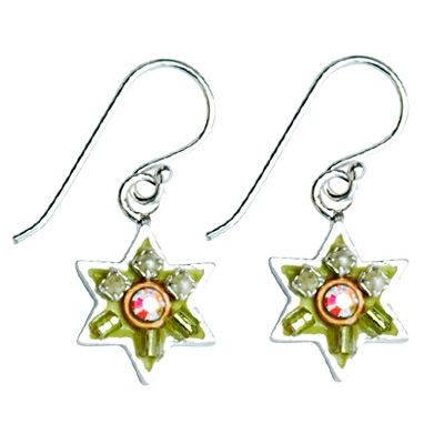 Green Star of David Earrings by Ester Shahaf