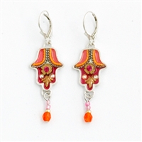 Orange Hamsa Earrings - by Ester Shahaf