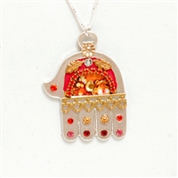 Large Silver Hamsa Red Necklace by Ester Shahaf