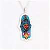 Blue with flower Hamsa Necklace by Ester Shahaf
