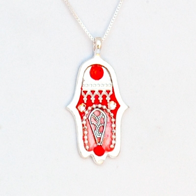 Orange  Hamsa Necklace by Ester Shahaf