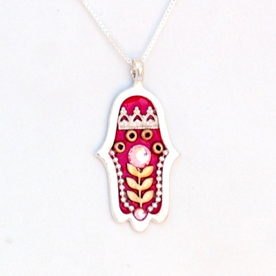 Wheat branch red  Hamsa Necklace by Ester Shahaf