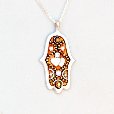 Gold & Hearts  Hamsa Necklace by Ester Shahaf