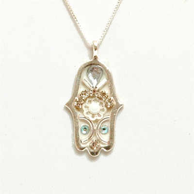 Siver & White  Hamsa Necklace by Ester Shahaf