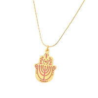 Small Pink Menorah Hamsa Necklace by Ester Shahaf