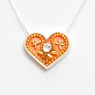 Peach Silver Heart Pendant by Ester Shahaf