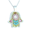 Yellow-Pink Hamsa Necklace by Ester Shahaf