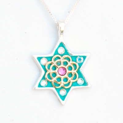 Green Star of David Necklace
