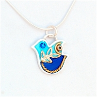 Blue  Silver Dove Necklace by Ester Shahaf