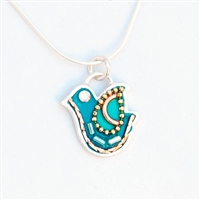 Turquoise  Silver Dove Necklace by Ester Shahaf