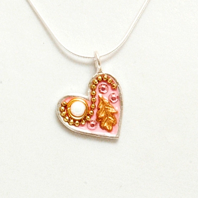 Pink Small Silver Heart Pendant by Ester Shahaf