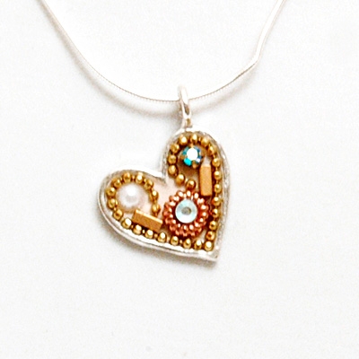 White & Gold Small Silver Heart Pendant by Ester Shahaf