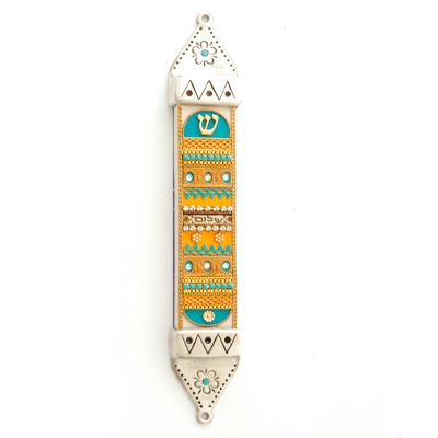 Shalom Wood & Pewter Mezuzah Case by Ester Shahaf