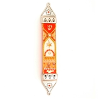 Orange Wood & Pewter Mezuzah Case by Ester Shahaf