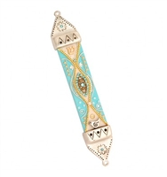 Light Blue Wood & Pewter Mezuzah Case by Ester Shahaf