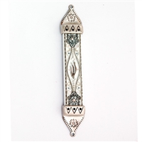 Blue Wood & Pewter Mezuzah Case by Ester Shahaf