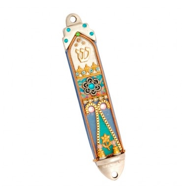 Colorful Mezuzah Case with Flowers by Ester Shahaf