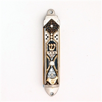 Black Mezuzah Case with Flowers by Ester Shahaf