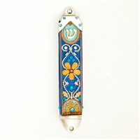 Blue Flower Mezuzah Case  by Ester Shahaf