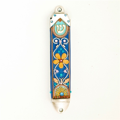 Blue Flower Mezuzah Case  by Ester Shahaf