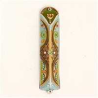 Green & Blue Triangle Mezuzah Case by Ester Shahaf