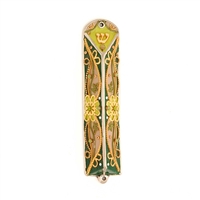 Golden Green Triangle Mezuzah Case by Ester Shahaf