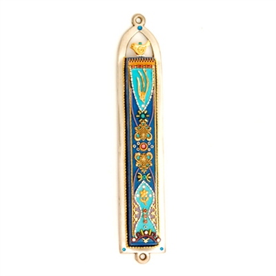 Blue Oriental Mezuzah Case by Ester Shahaf