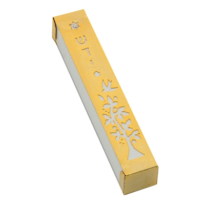 Gold-White Tree Mezuzah Case by Ester Shahaf